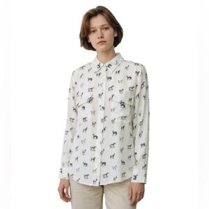 Equipment Femme Cream Silk Collared Blouse With Horse Print Size Large